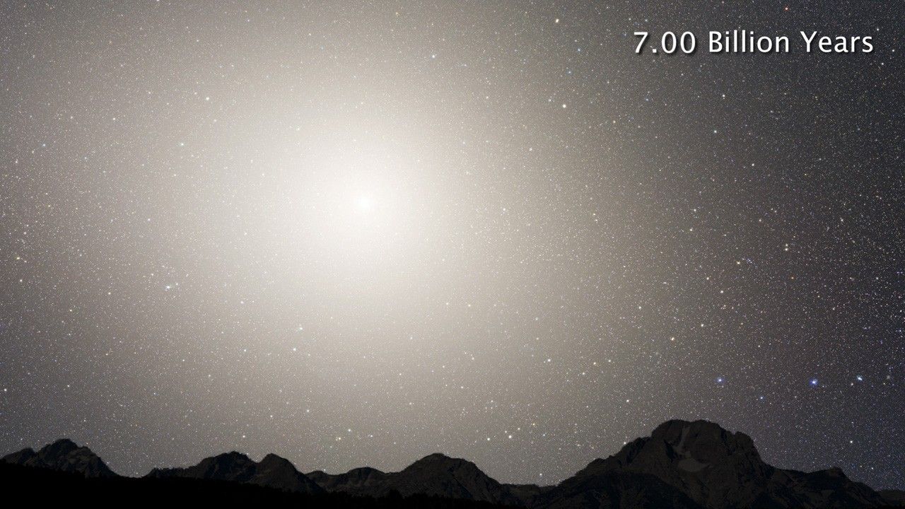 Nighttime Sky View of Future Galaxy Merger (Annotated)