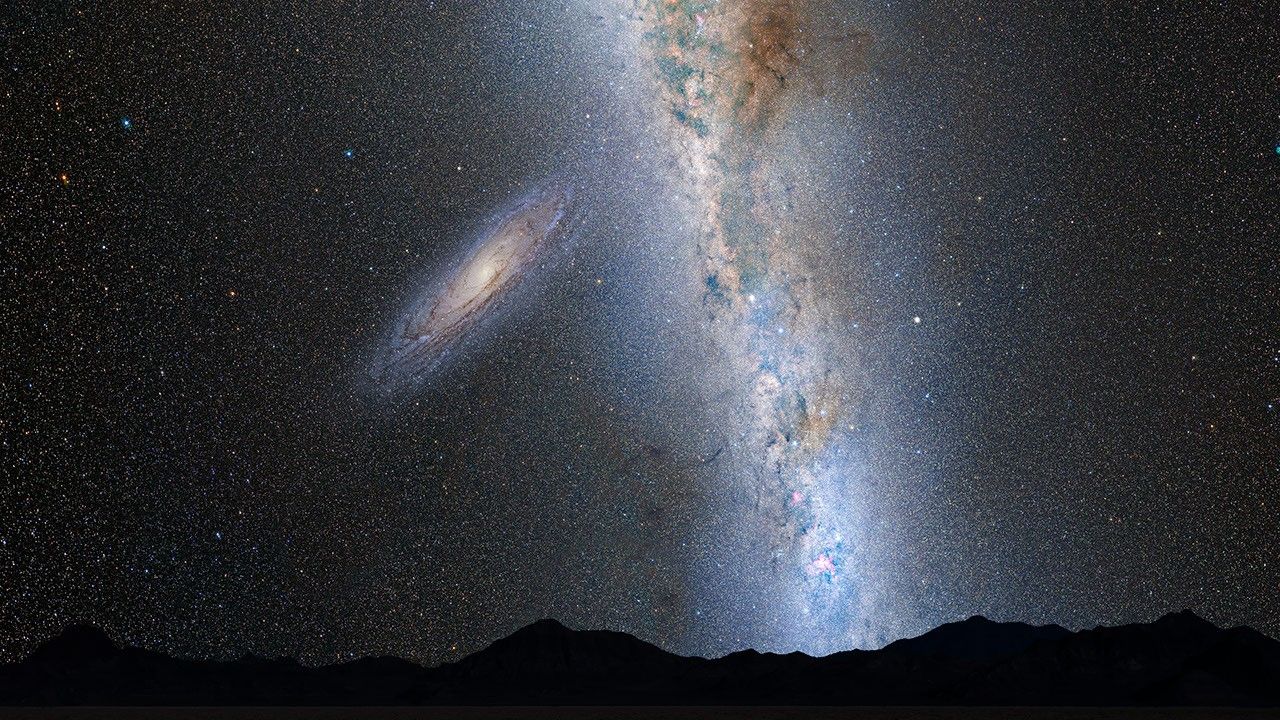 Nighttime Sky View of Future Galaxy Merger: 2 Billion Years