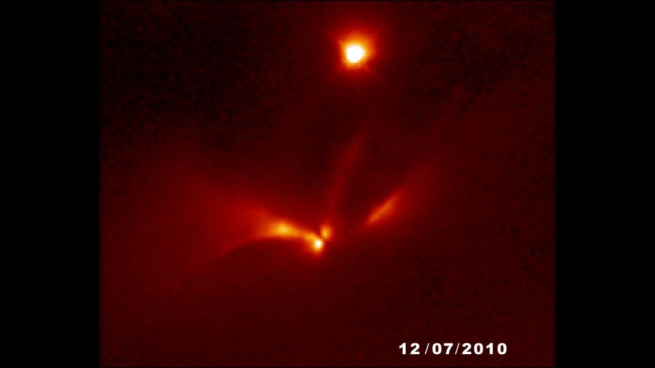 Strobe-like Flashes Discovered in a Suspected  Binary Protostar (Annotated)