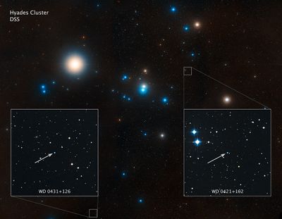 Digitized Sky Survey Image of White Dwarf Stars in Hyades Cluster