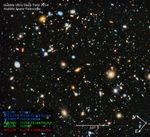 Image titled “Hubble Ultra Deep Field 2014, Hubble Space Telescope” with compass arrows, scale bar, and color key.