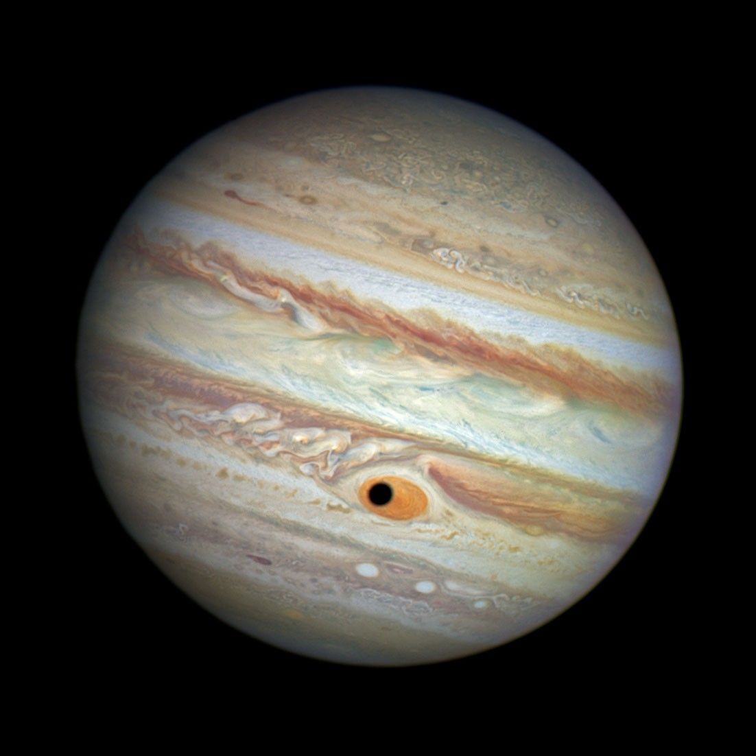 Jupiter's Great Red Spot and Ganymede's Shadow (Full-Disk, Color)