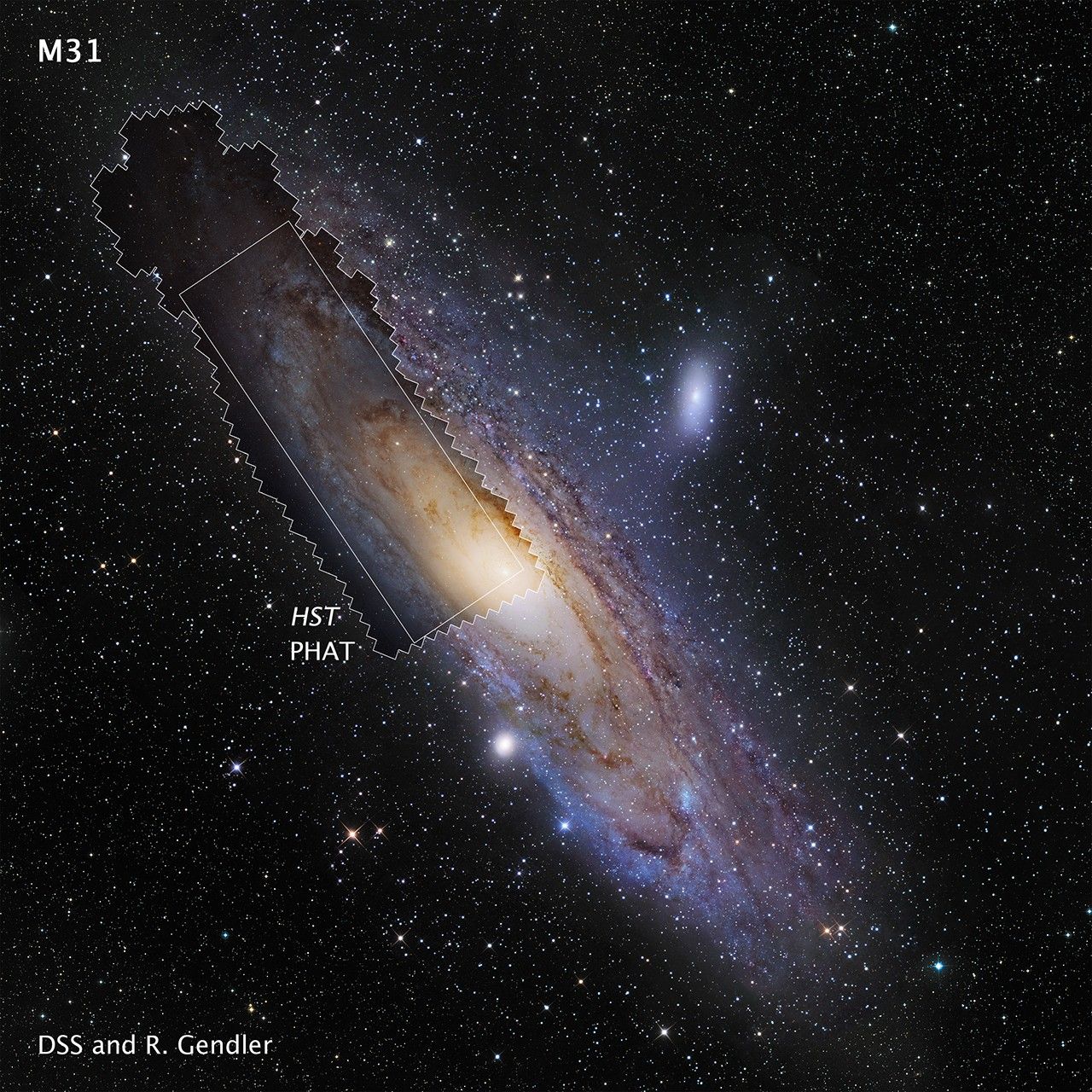 Hubble M31 PHAT Mosaic in Ground-based Image of M31