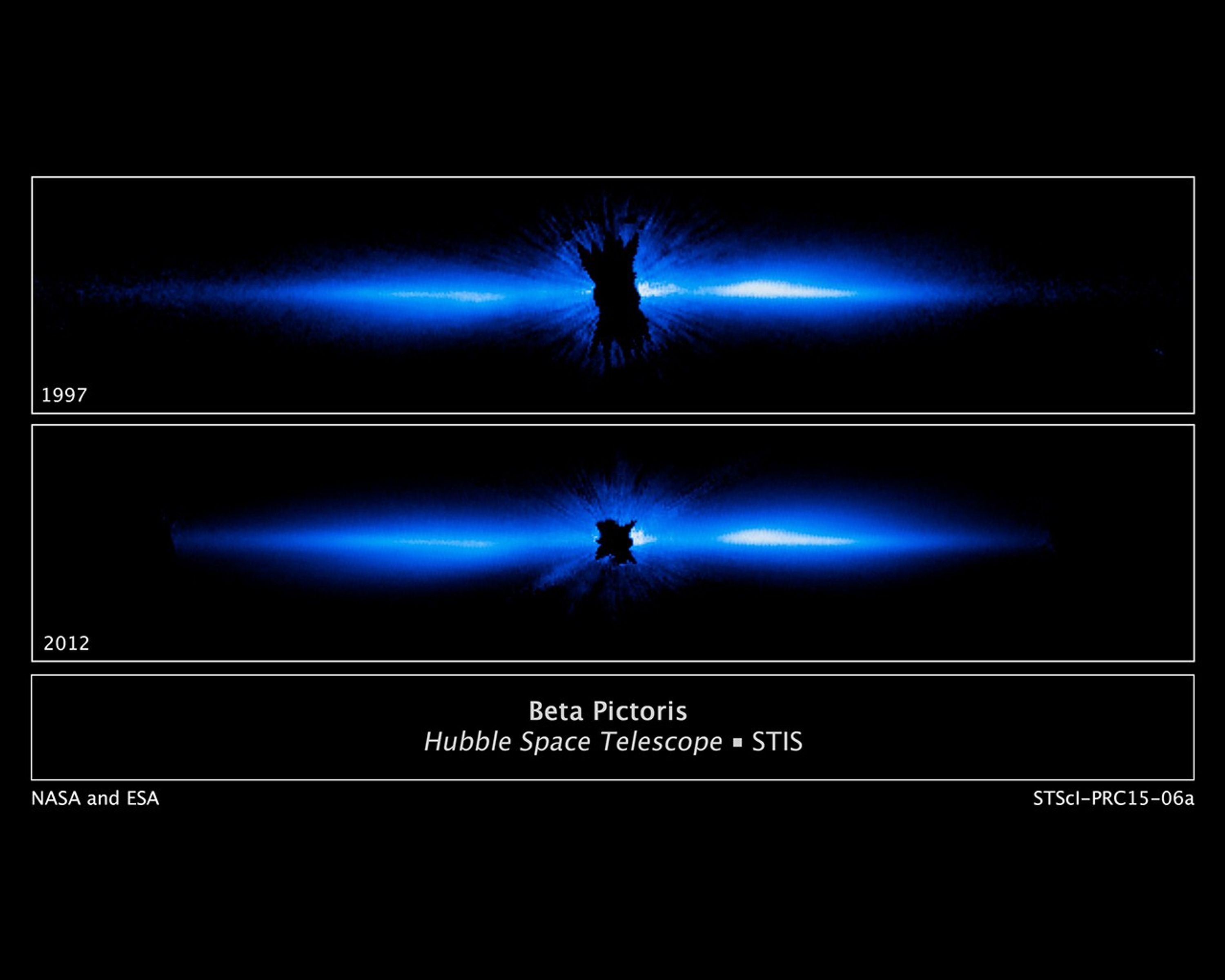 Hubble Views of Beta Pictoris (1997 and 2012)