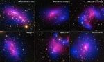Six Cluster Collisions, with Dark-Matter Maps (Hubble and Chandra — Annotated)