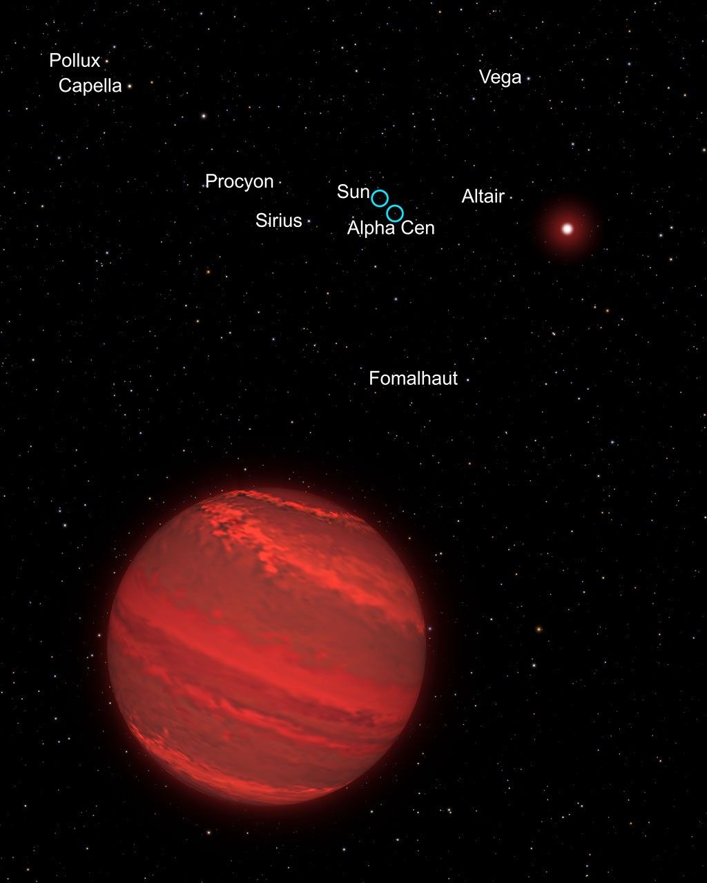 Artist's View of a Super-Jupiter around a Brown Dwarf (Annotated)