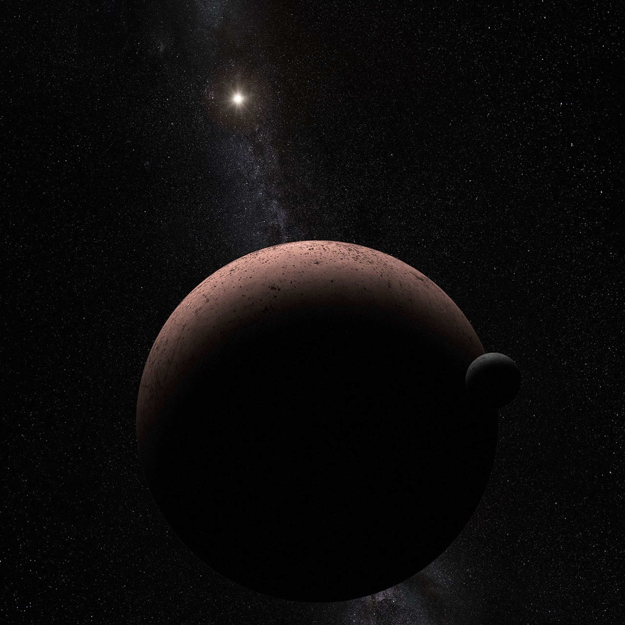 Artist's Concept of Makemake and Its Newly Discovered Moon