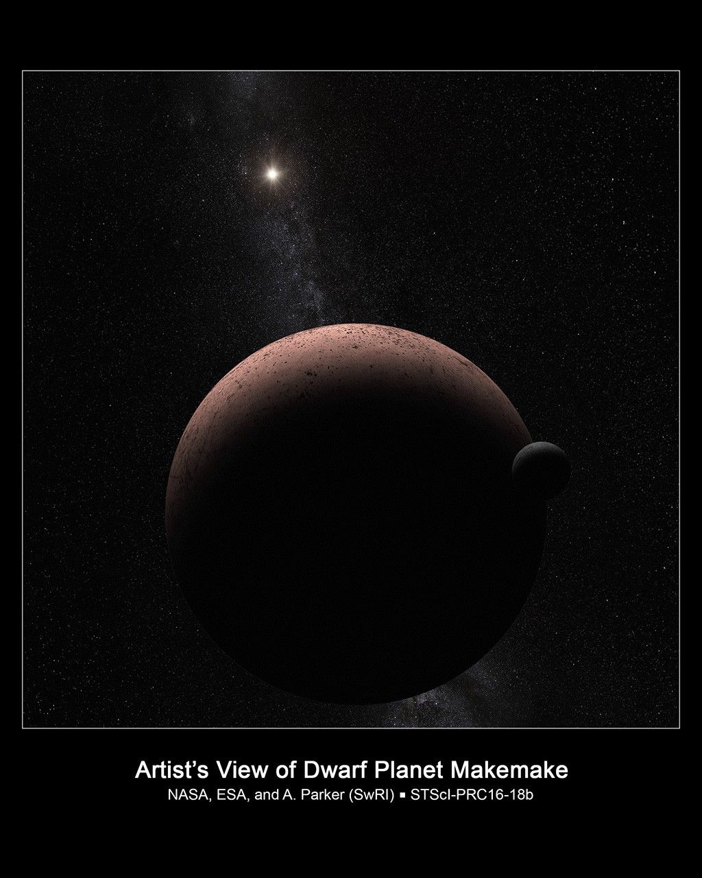 Artist's Concept of Makemake and Its Newly Discovered Moon (with title)