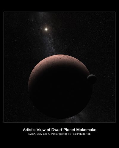 Artist’s Concept of Makemake and Its Newly Discovered Moon (with title)