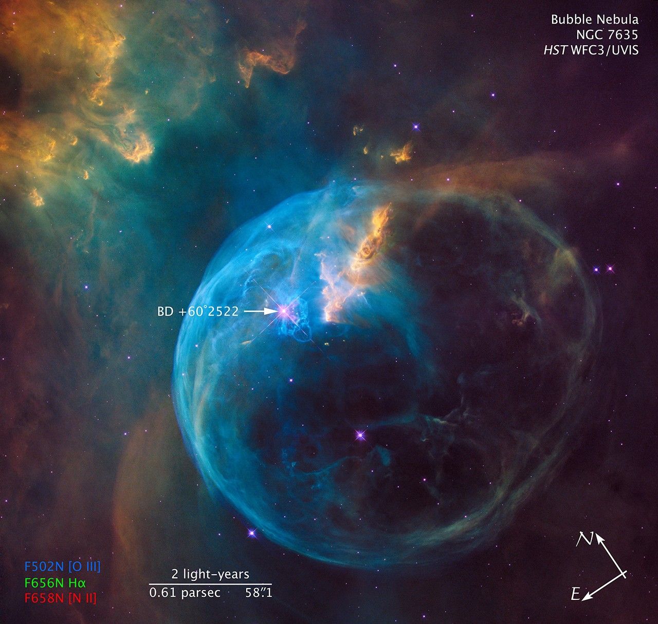 The Bubble Nebula with compass and scale