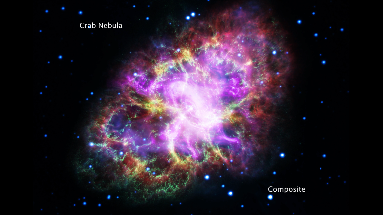 Crab Nebula in Multiple Wavelengths (Annotated)