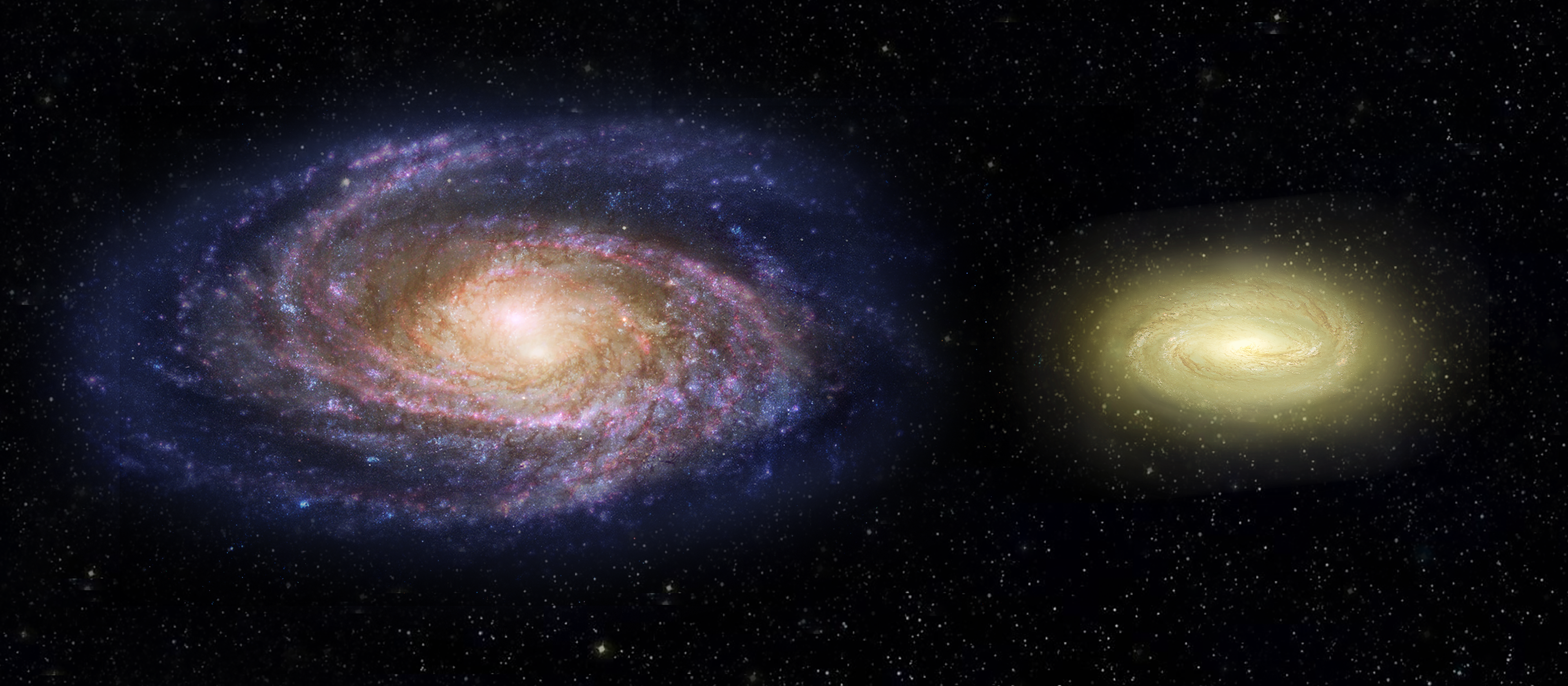 Artist's Concept of Milky Way vs Galaxy MACS2129-1