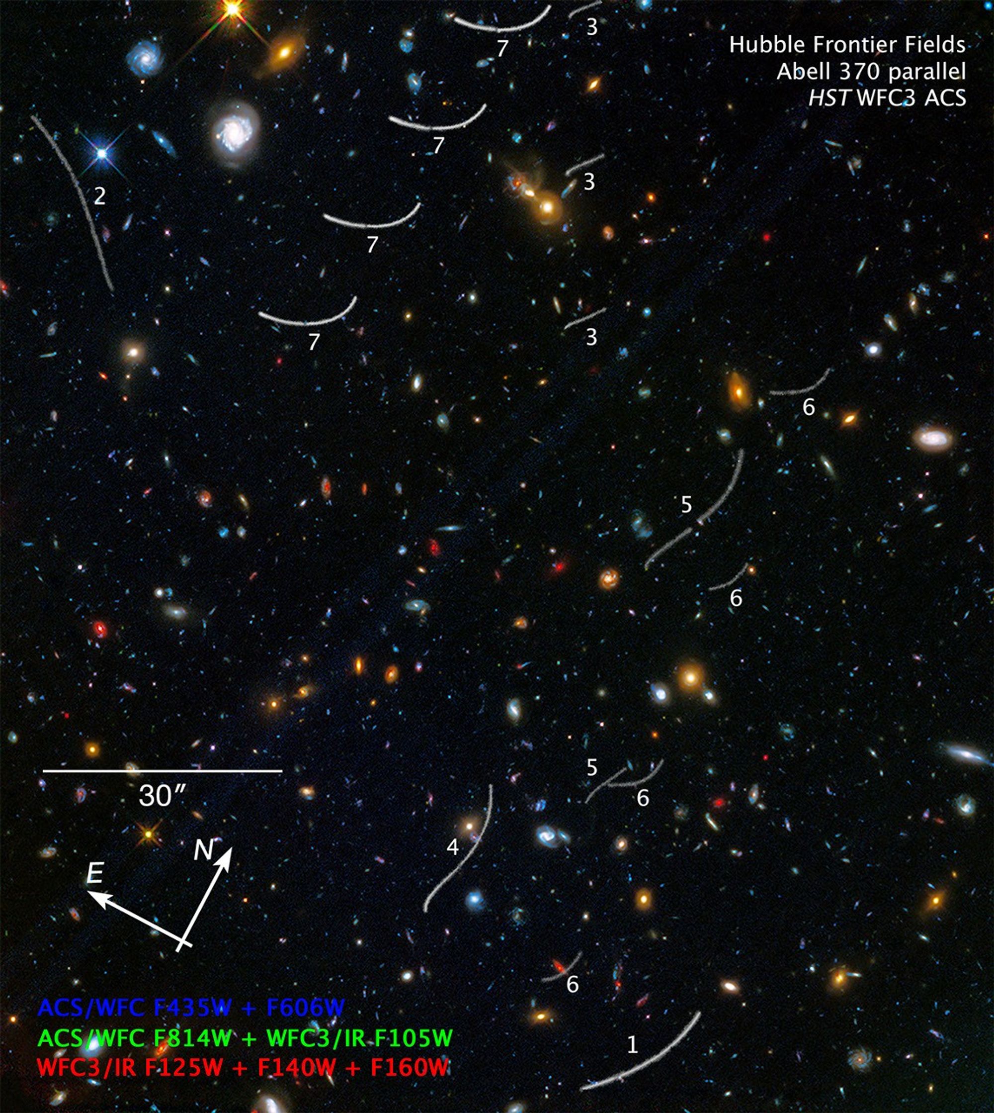 Compass Image for Asteroids in Hubble Frontier Fields