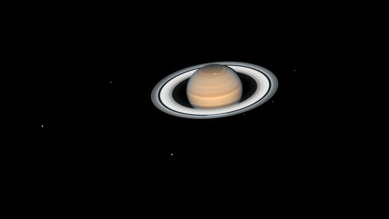 Saturn and Six of Its Moons
