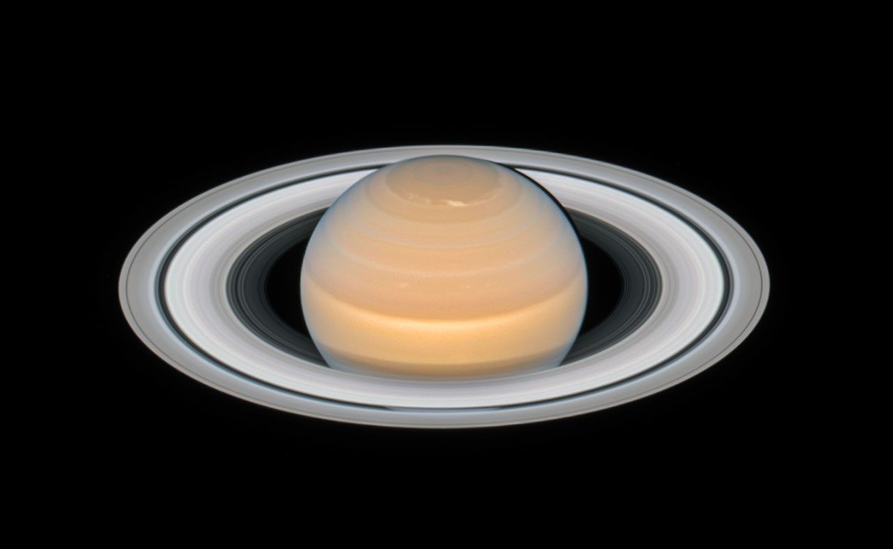 The ringed planet Saturn.