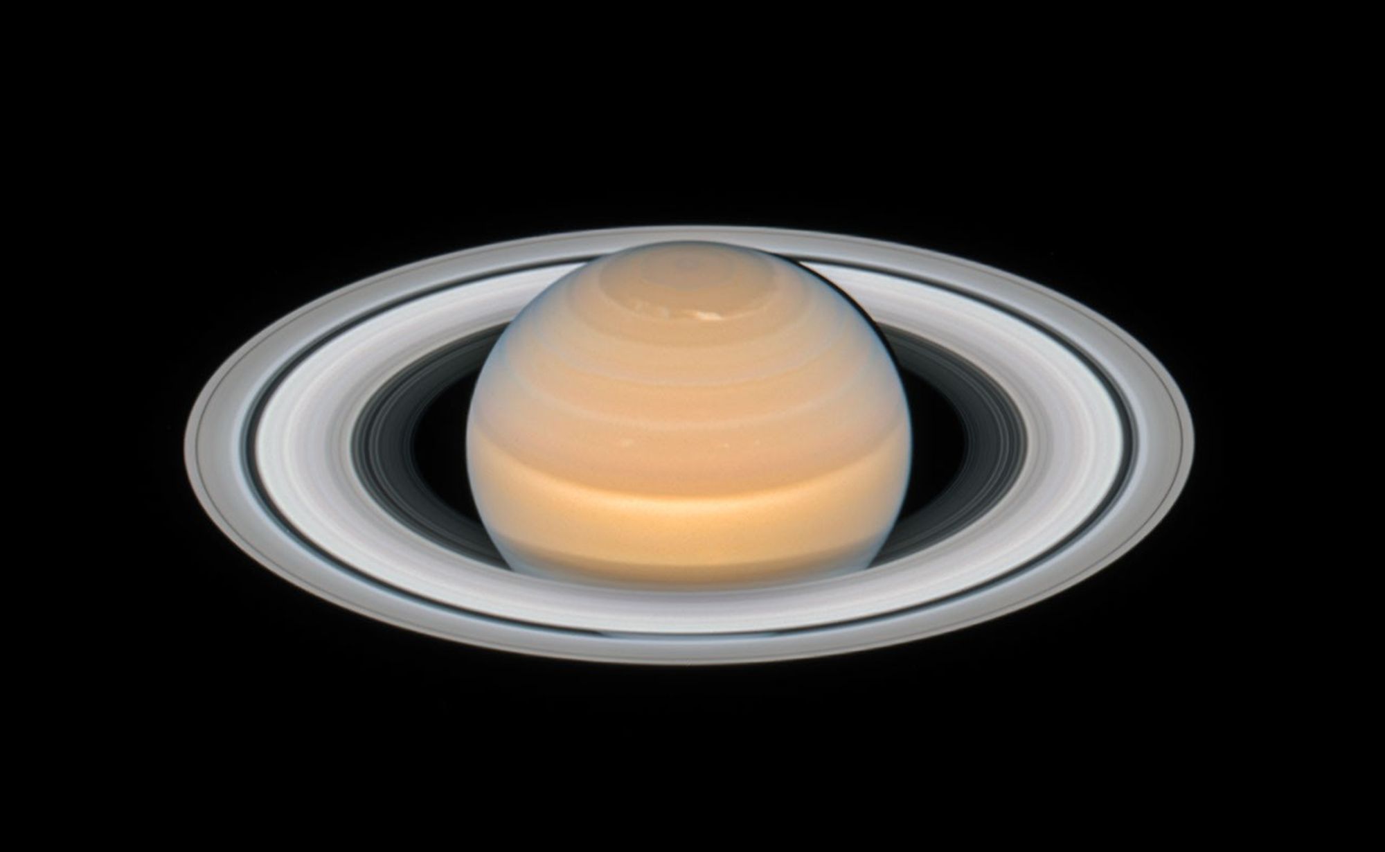 The ringed planet Saturn.