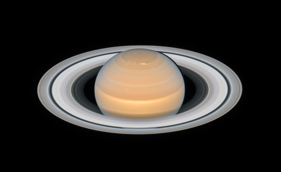 The ringed planet Saturn.