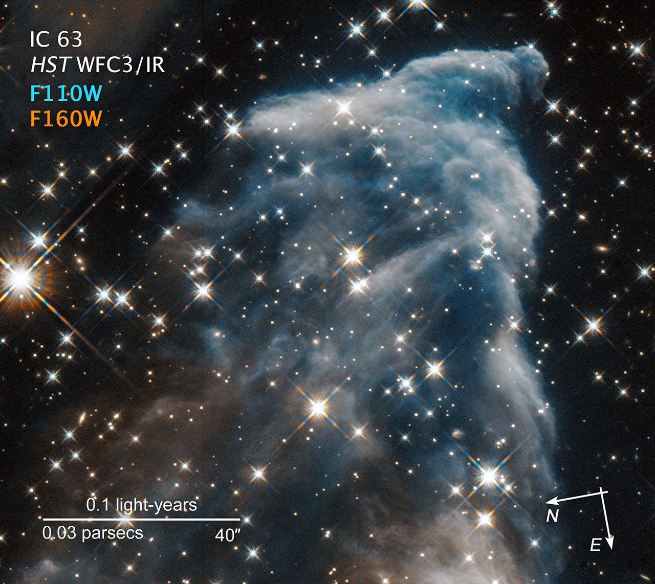 Compass Image for IC 63 Ghost Nebula in Infrared