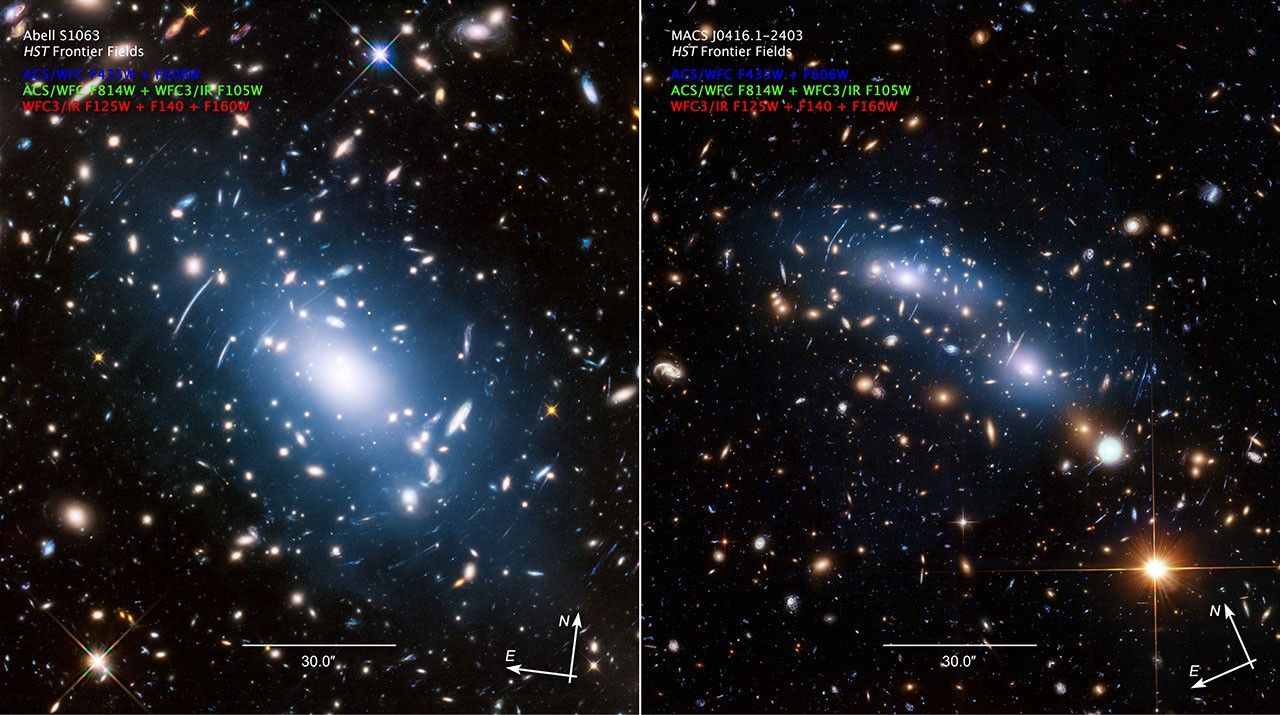 Compass Image for Intracluster Light in Galaxy Clusters Abell S1063 and MACS J0416.1-2403