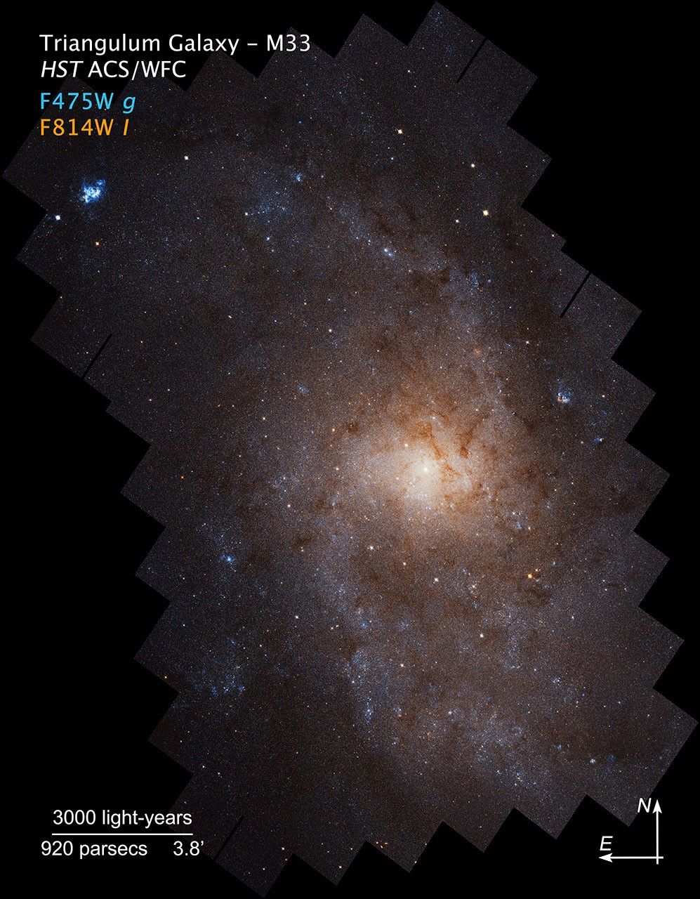 Triangulum Galaxy,  M33, with compass overlay