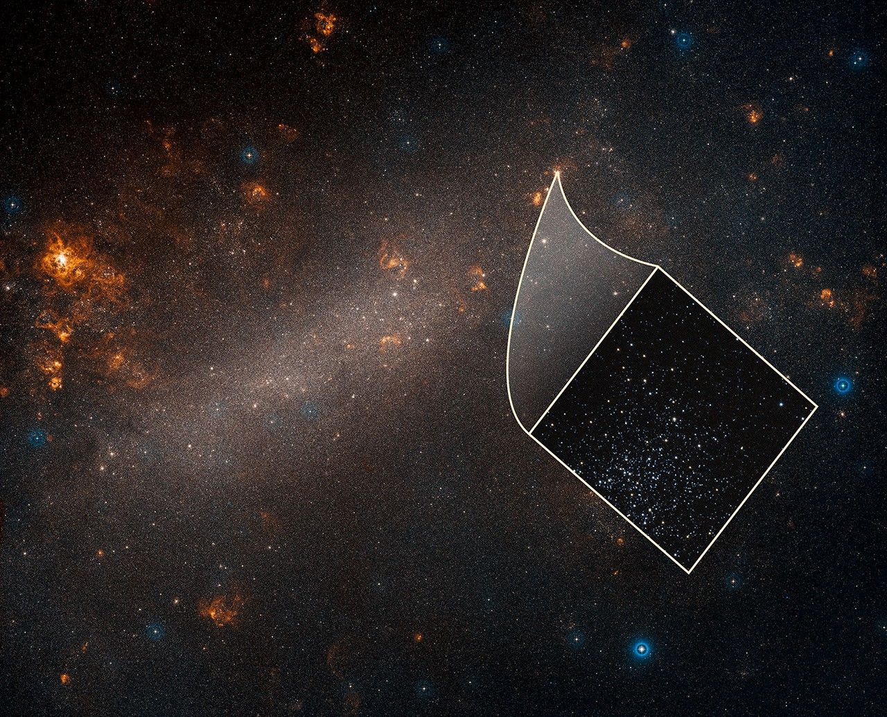 Large Magellanic Cloud (DSS View) with Star Cluster Overlay (Hubble)