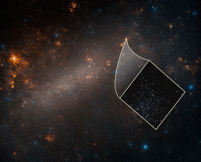 Large Magellanic Cloud (DSS View) with Star Cluster Overlay (Hubble)
