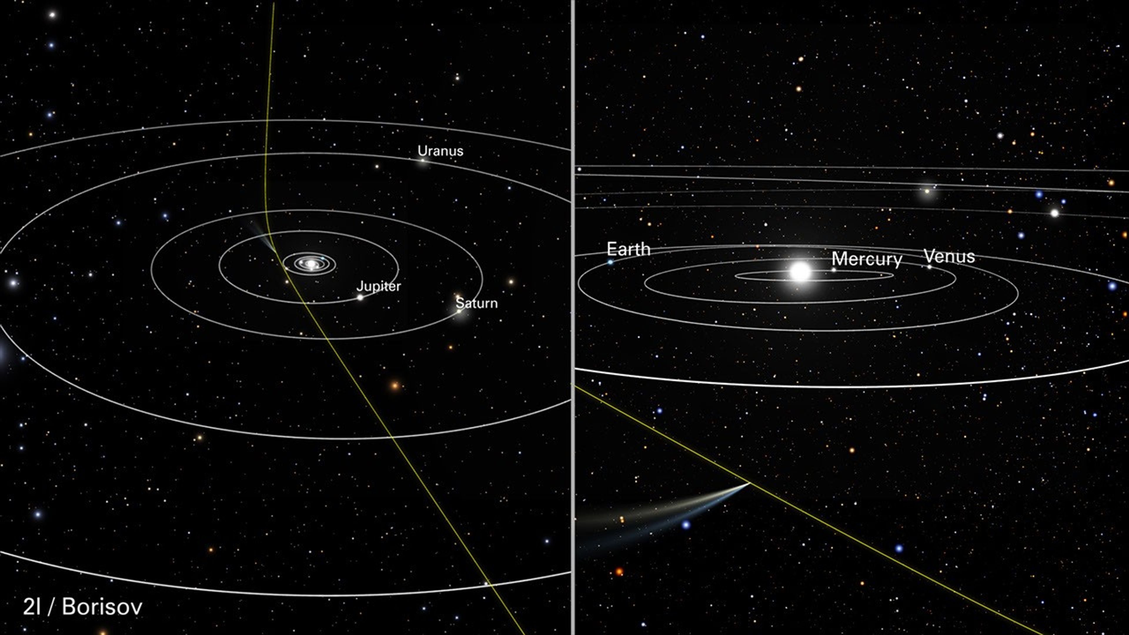 Artist's Illustration of Comet 2I/Borisov's Orbit (Annotated)