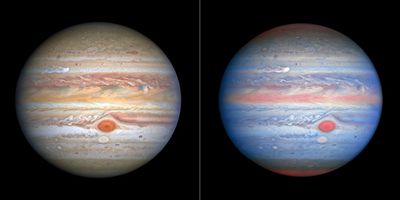Hubble’s Red-White-and-Blue View Presents Jupiter in Different Colors