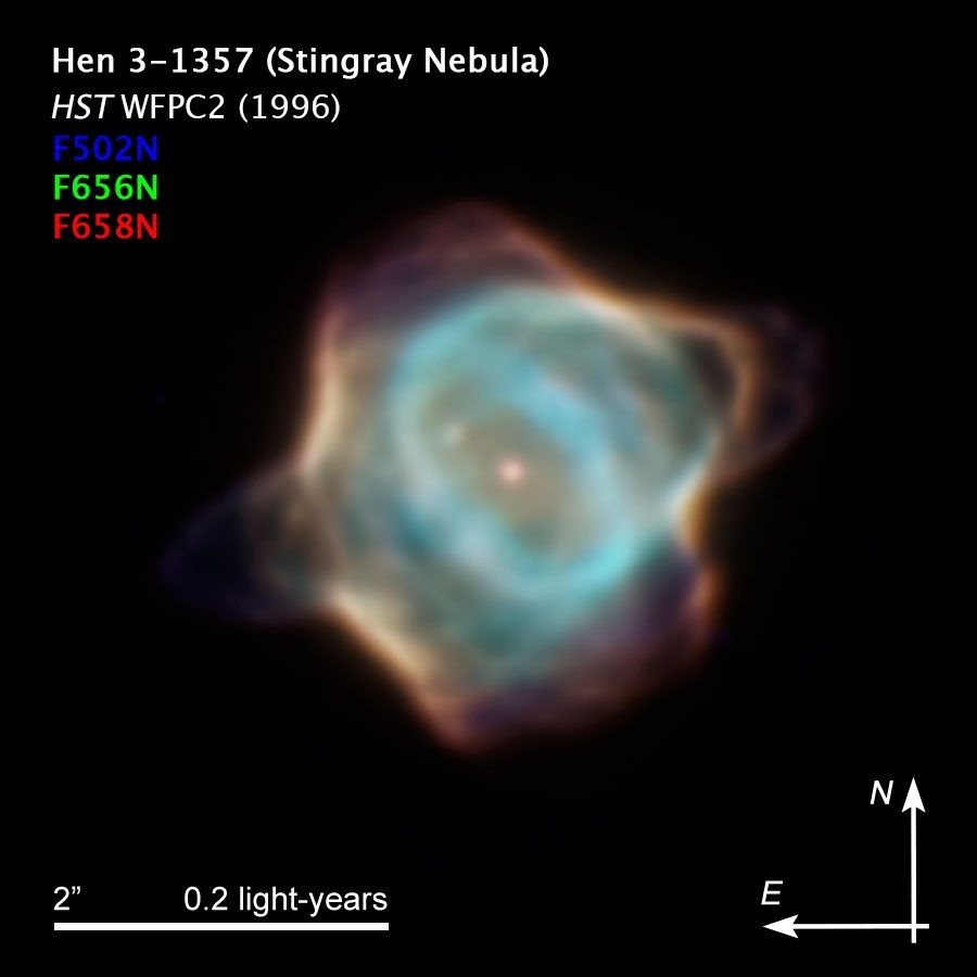 Stingray Nebula image from 1996 with compass and scale