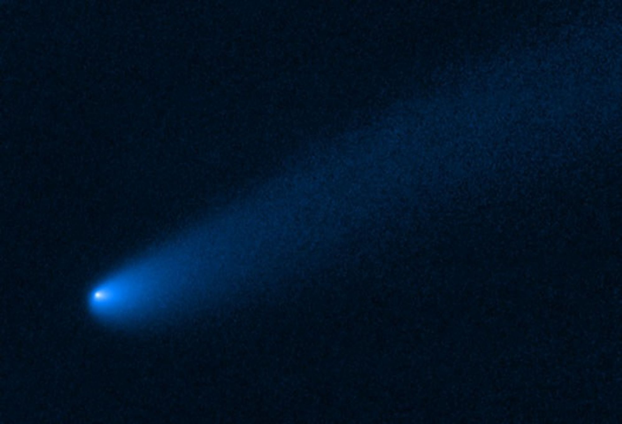 Hubble image of young comet P/2019 LD2 shows a long tail of dust and gas flowing from the comet's bright solid nucleus