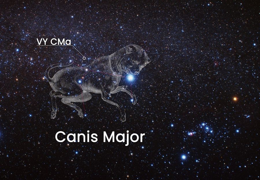 Sky map showing location of VY Canis Majoris