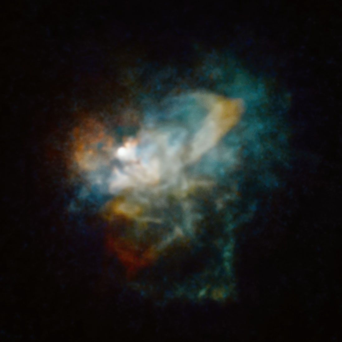Hubble image of huge nebula of material surrounding VY Canis Majoris. This nebula is approximately 186 billion miles across