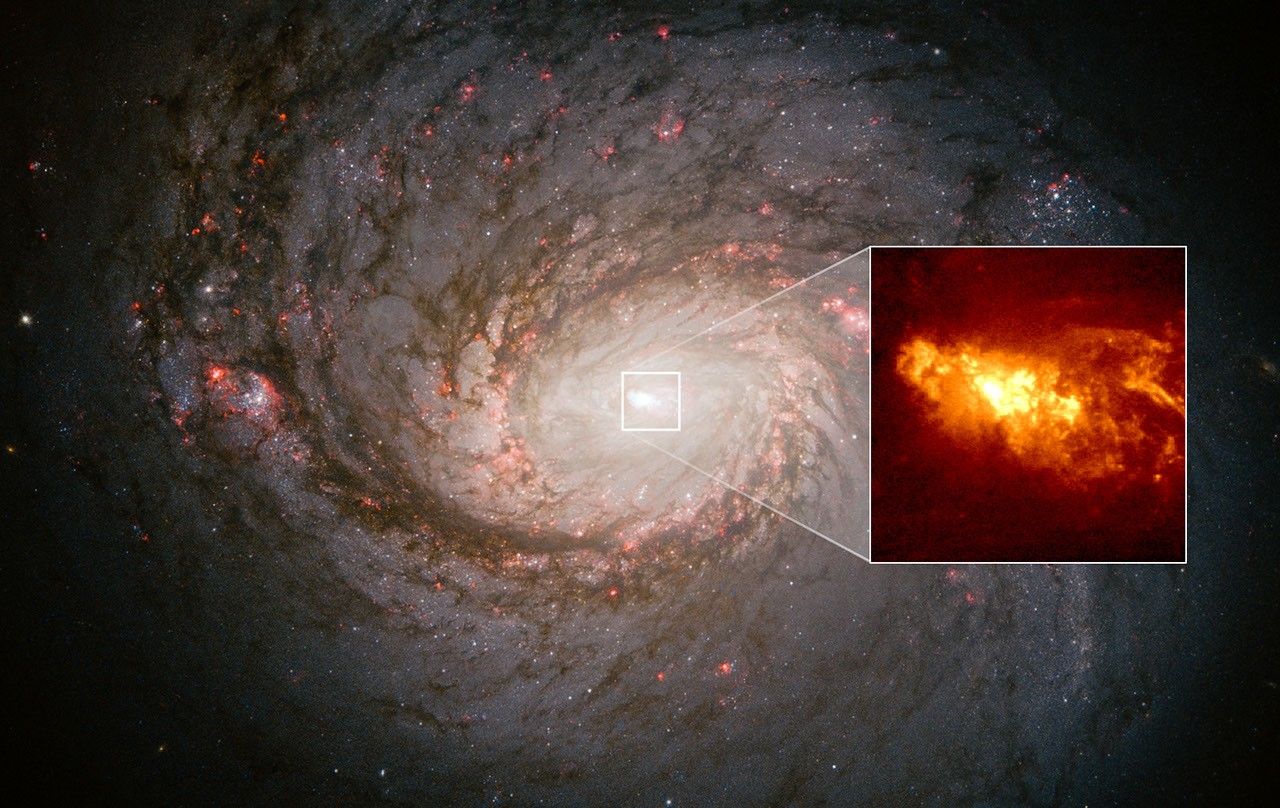 Spiral galaxy with inset of outflows from central black hole