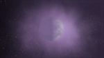 Rocky planet surrounded by purple haze