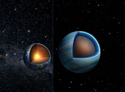 Illustrated Cross-section of the Earth and the Exoplanet Kepler-138d