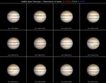 This 12-panel series of Hubble Space Telescope images, taken January 5-6, 2024,  presents snapshots of a full rotation of the giant planet Jupiter.