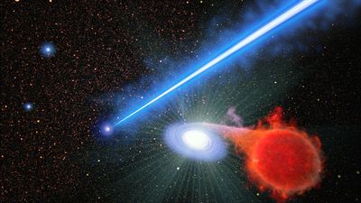 Black Hole Jet and Accompanying Erupting Nova (Artist’s Concept)