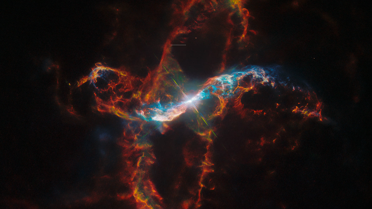 This video features five frames spanning from 2014 to 2023 of R Aquarii, a symbiotic binary star that lies approximately 700 light-years from Earth in the constellation Aquarius. This is a type of binary star system consisting of a white dwarf and a red giant that is surrounded by a large, dynamic nebula.
