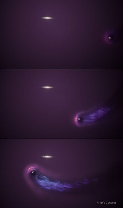 LMC Passing through Milky Way Halo (3-Panel Artist’s Concept)