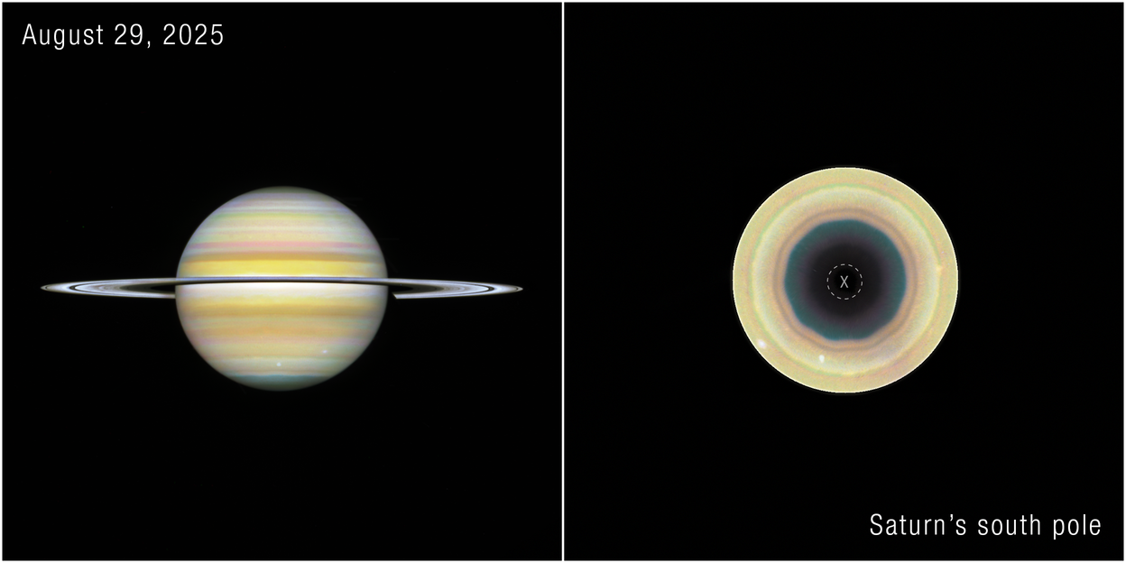 Hubble observations comparing Saturn and its south-polar atmospheric pattern
