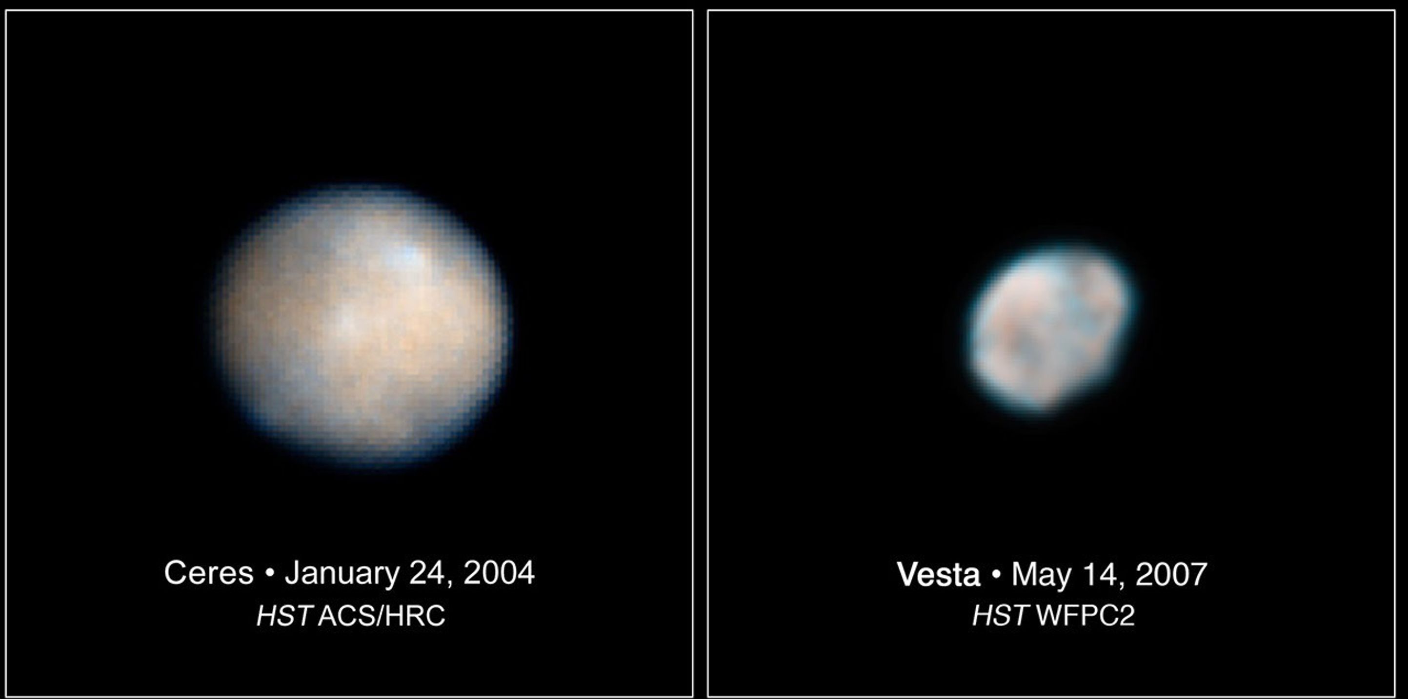 Left: mottled spheroid in colors of white, grey, and tan. Right: mottled spheroid mainly bluish-grey and white with a slight some tan areas.