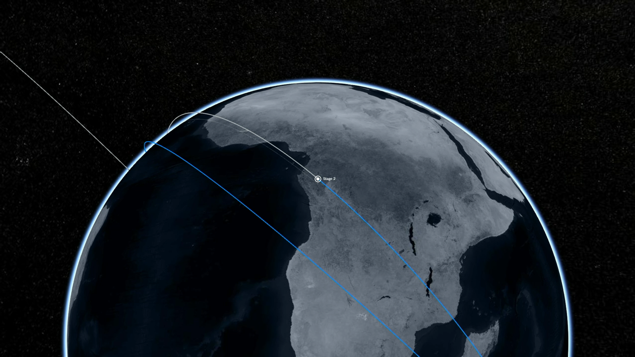 Image shows an illustration of Earth and the path of IMAP as it heads to Lagrange point 1