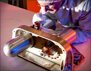 The Cryocooler is like a big refrigerator, except that it cools to cryogenic temperatures (below −150°C, −238°F or 123K). It is responsible for cooling our detectors to 43K (-382F). This is very cold and the temperature at which we must maintain our detectors in order to get optimal thermal data. It was built by Ball Aerospace in Boulder, CO and will be the first of its kind to fly. It is a very complicated mechanical system that uses a compressor and displacer to provide its cooling.