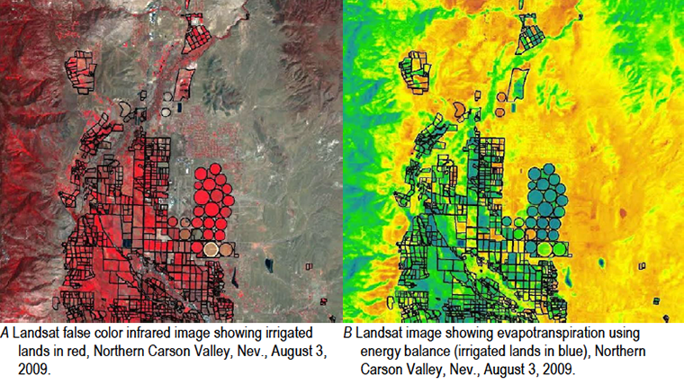 Images of Northern Mason Valley, Nevada, showing irrigated and non-irrigated lands. Courtesy of Desert Research Institute.