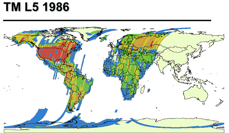 graphic shows the Landsat 5 Thematic Mapper data coverage for 1986