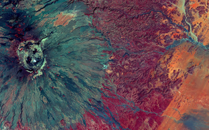 A Landsat 8 image of Emi Koussi in Chad featured as the Landsat365 image on DOY 15.