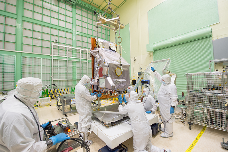 Landsat 9 TIRS-2 instrument being prepared for environmental testing in a Goddard Space Flight Center clean room