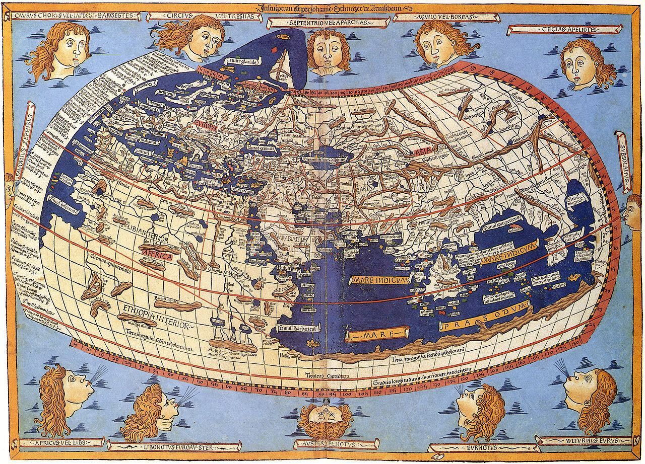 Ptolemy’s World re-constructed in 1482 revealed a much more accurate view of the world compared to the mappaemundi of the time. The continent of Europe and the coastlines of the Mediterranean Sea are clearly recognizable. The Indian Ocean is land-locked.