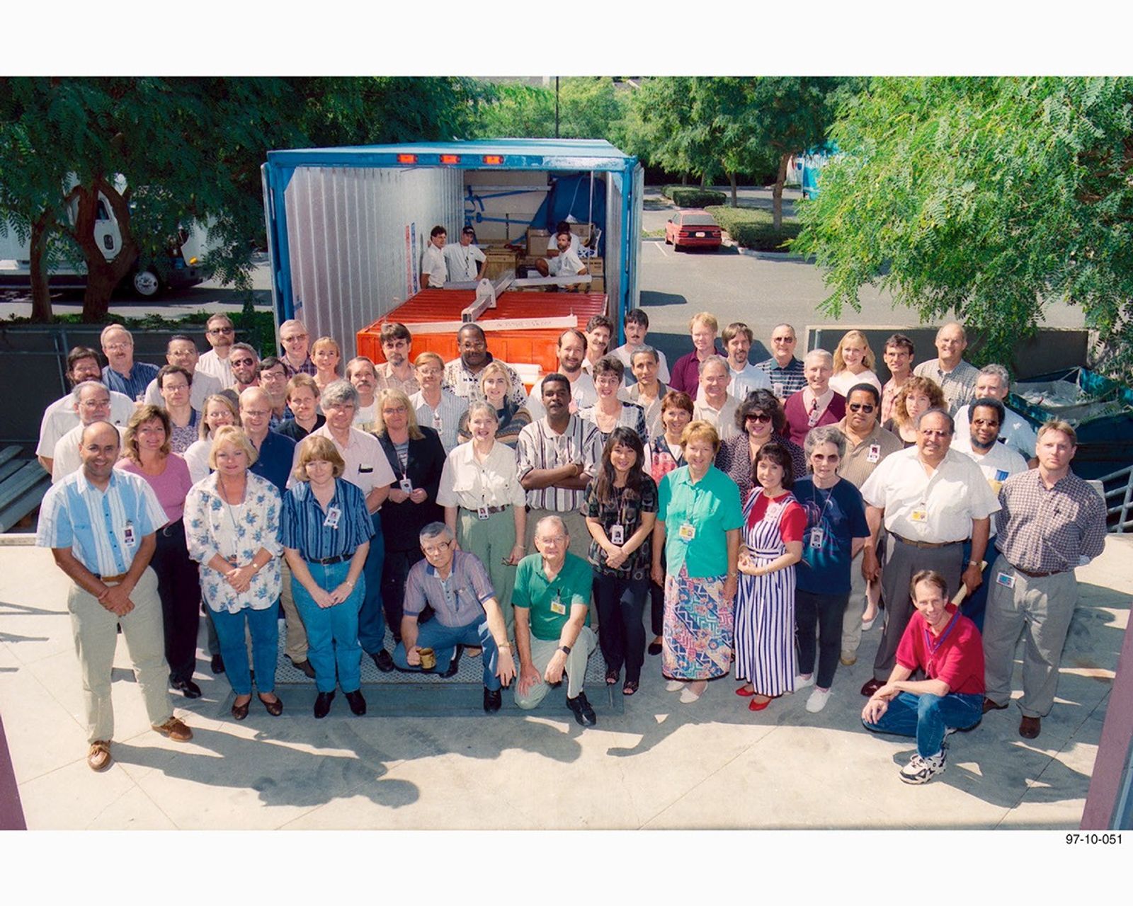 Group photograph of the Enhanced Thematic Mapper Plus (ETM+) development team for Landsat 7, taken in October 1997.
