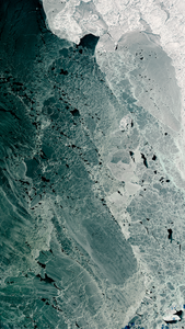 A natural-color Landsat satellite image of the Caspian Sea.